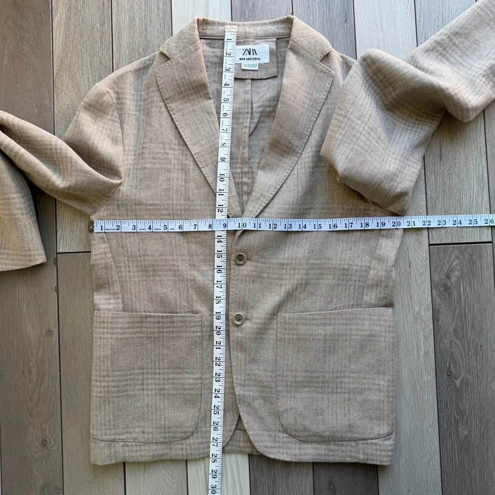 Zara Sartorial Linen/cotton Brown Check Unstructured Lightweight Blazer/Jacket